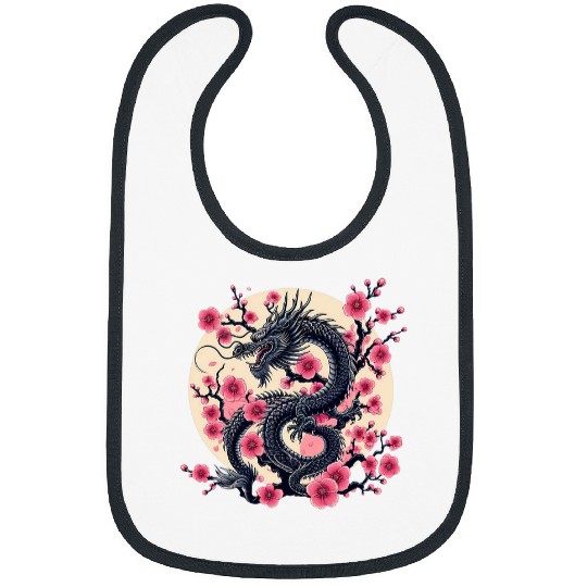 Dragon Pet Chinese Dragon Asian Art Cherry Blossom Pink Flower Bibs