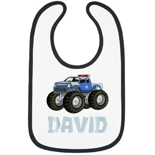 Kids David Customized Boy Name Police Monster Truck OffRoader Bibs