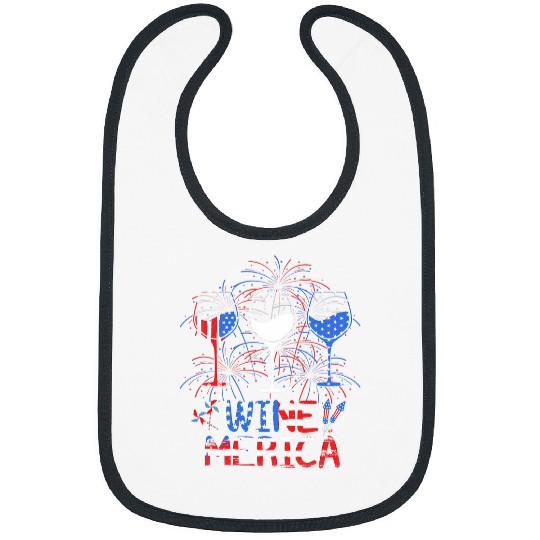 Wines Fun Merica Wines Glass Red White and Blue Firework 4th of July Bibs