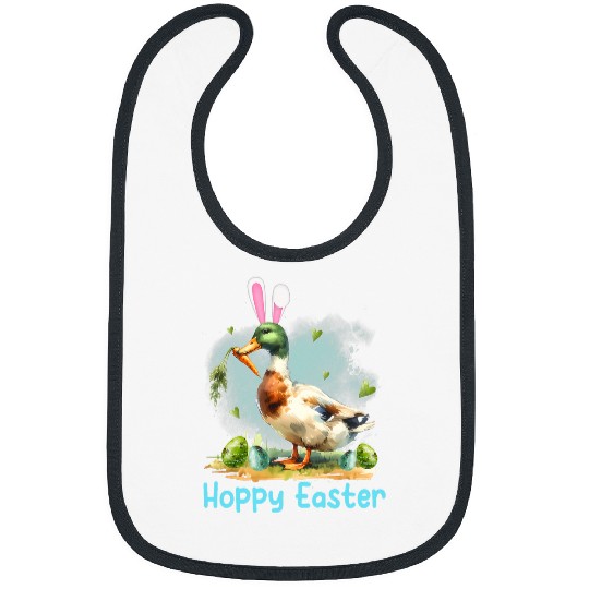 Hoppy Easter Duck Hunting Cute Duck With Bunny Ears Carrot Bibs