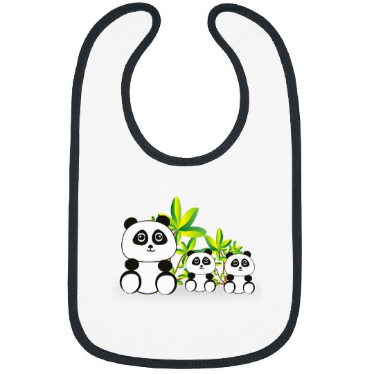 Panda Pet Mama and Twin Baby Pandas Bibs