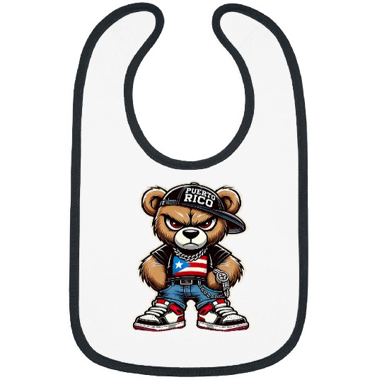 Bear Pet Puerto Rico Flag Funny Cute Teddy Bear Boricua Puerto Rican Bibs