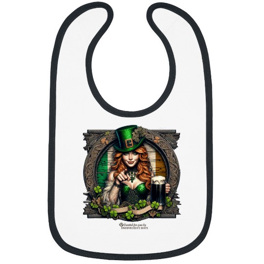 Beer Fun Ireland Girl with Beer and Sequined Green Top Hat Ireland Bibs
