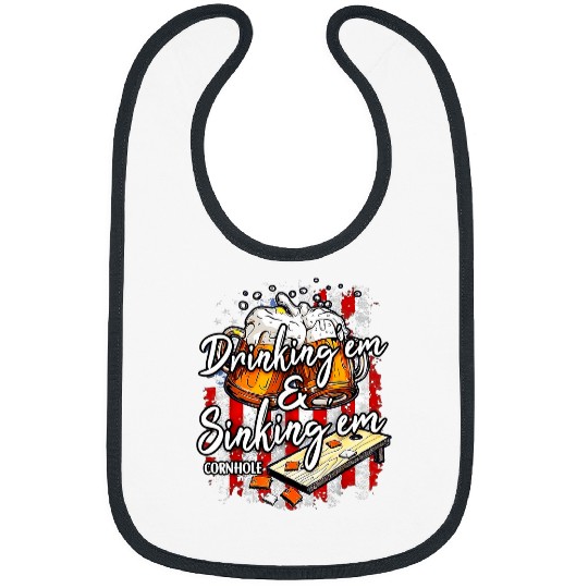 Beer Fun Drinking em and sinking em beer drinking cornhole 4th July Bibs