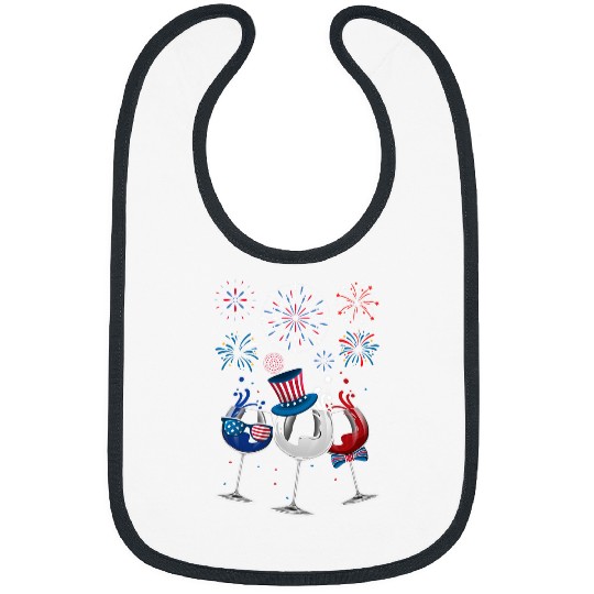 Wines Fun 4th of July Red White Blue Wines Glasses Fireworks Patriotic Bibs
