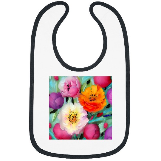 Dreamy Peony Blooms Painterly Colorful Garden Floral Art Bibs