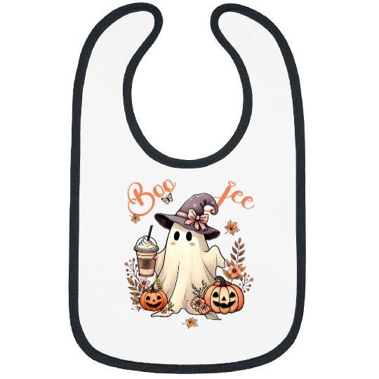 Coffee Fun Boo Jee ghosts Drinking Coffee Coquette Bow Halloween Women Bibs