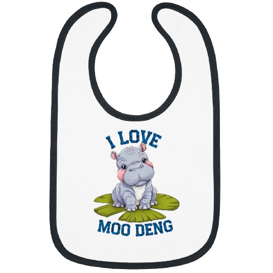 Hippo Pet Moo Deng Cute Baby Pygmy Hippo On a Lily Pad Bibs