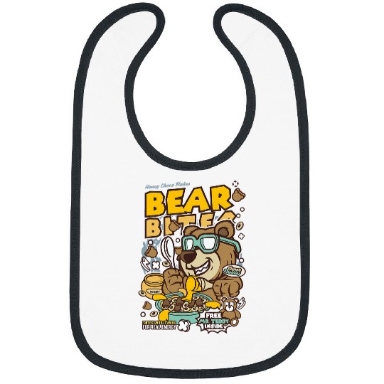 Bear Pet Breakfast Grizzly Bear Cereal Comic Cartoon Kids Teen Bibs