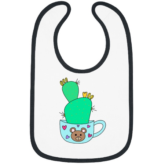 Bear Pet Green Cactus With Yellow Flowers In Cute Bear Mug Bibs