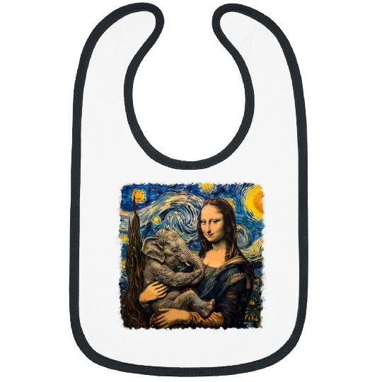 Elephant Pet Mona Lisa with Elephant Van Gogh Starry Night Funny Bibs