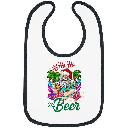 Beer Fun Retro 80s Christmas in July Ho Ho Ho Hold My Beer Santa Bibs