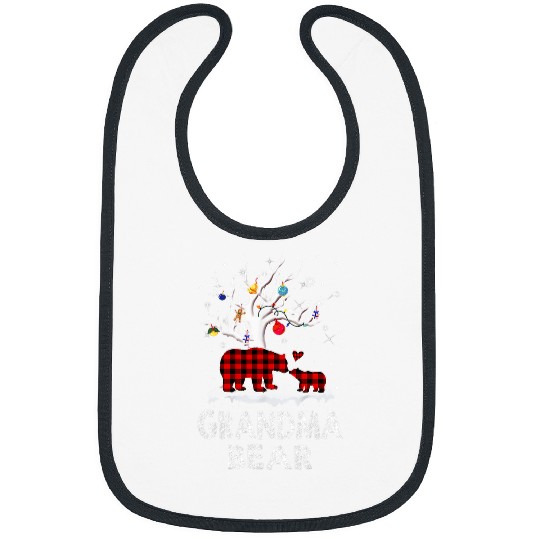 Bear Pet Grandma Bear Christmas Pajama Red Plaid Buffalo Family Bibs
