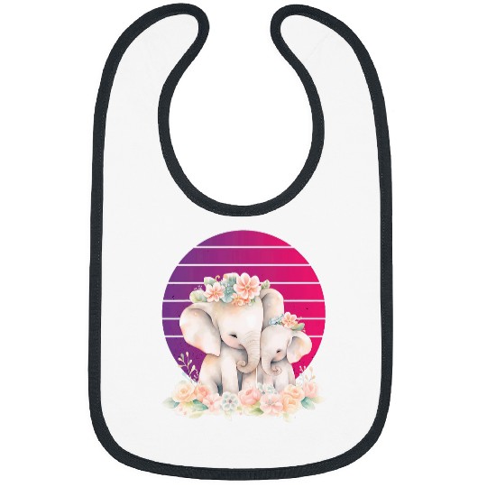 Elephant Pet Mom Baby Elephant pink flowers girl floral Bibs