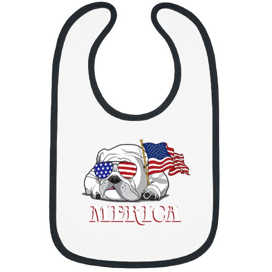 English Bulldog Merica American Flag Stars And Stripes Bibs