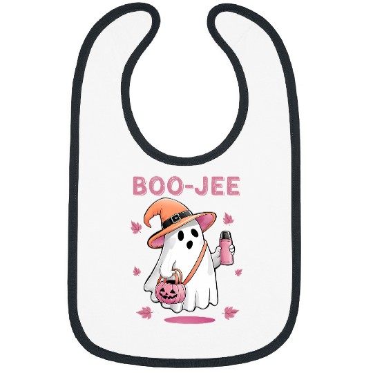 Coffee Fun Boo Jee ghosts Drinking Coffee Spooky Pink Funny Halloween Bibs