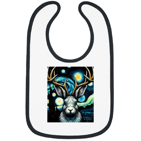 Jackalope Under Starry Night Sky Art Graphic Christmas Bibs
