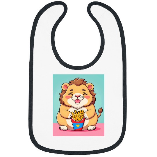 Lion Pet Chubby Fat Lion French Fries Lover Funny Animal Design Print Bibs