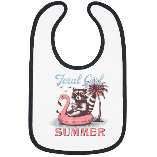 Raccoon Pet Feral Girl Summer Raccoon On The Beach With Flamingo Bibs