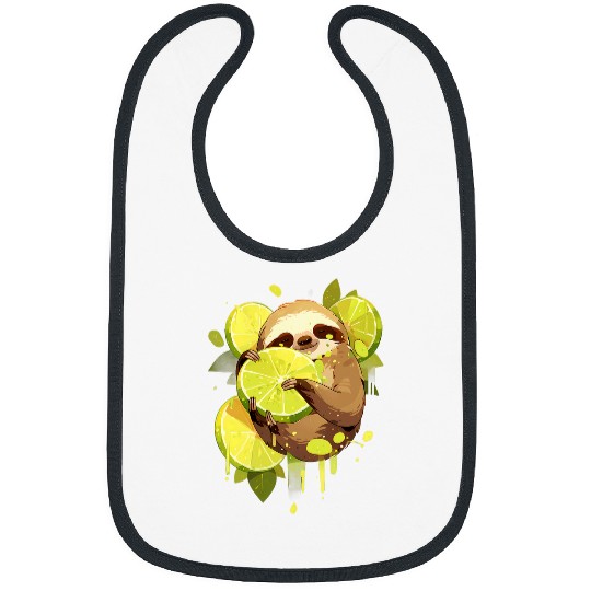 Sloth Pet Lime Sloth Colourful Artwork Drawing Nature Lime Lover Bibs