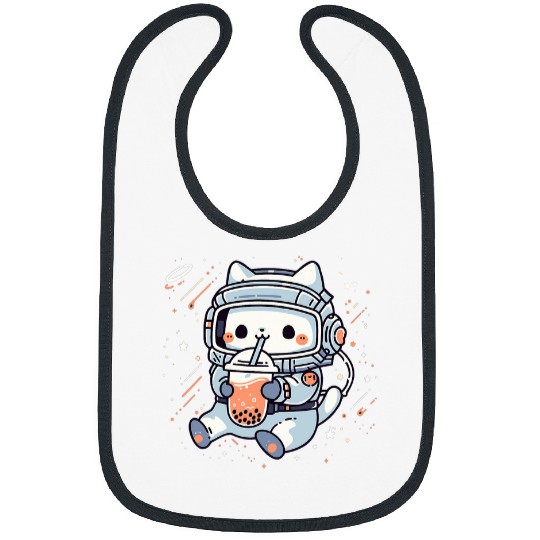 Kawaii Cat Bubble Boba Tea In Space Astronaut Anime Girls Bibs