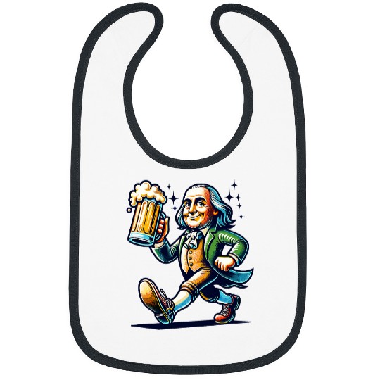 Beer Fun Boozing Benjamin Franklin With Beer Mug Celebrate Freedom Bibs