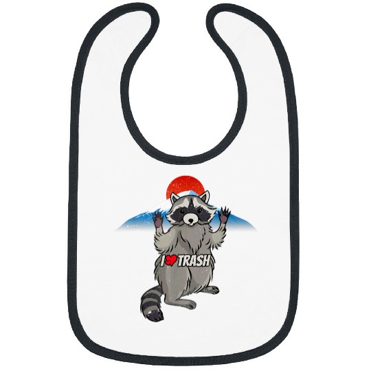 Raccoon Pet I Love Trash Raccoon Japanese Retro Style Mountain Sunset Bibs