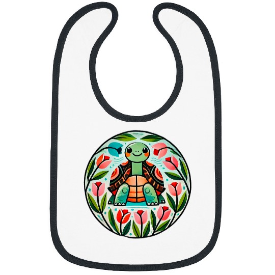 Turtle Pet Box Turtle Buttercup Flowers Illustration Bibs