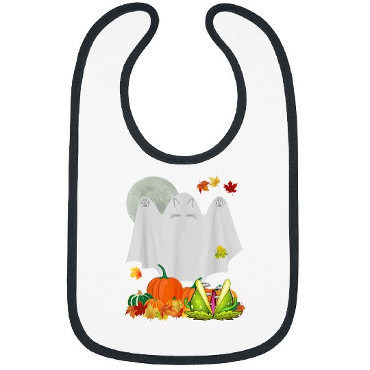 Full Moon Garden Fall Harvest Halloween Cute ghosts Kitty Cat Bibs