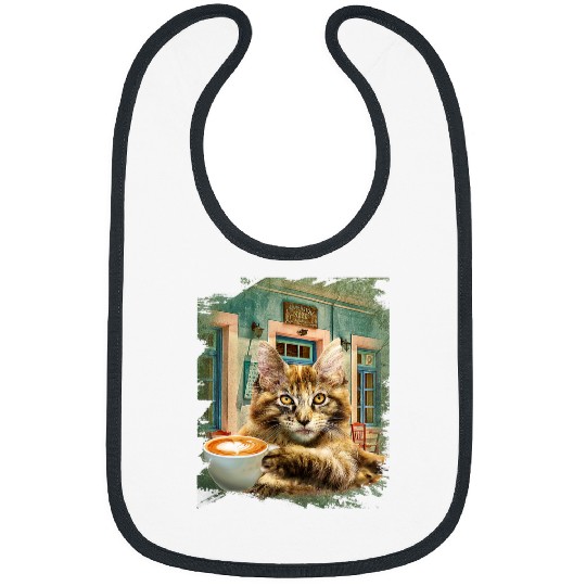 Coffee Fun Maine Coon Cat With Coffee Bibs