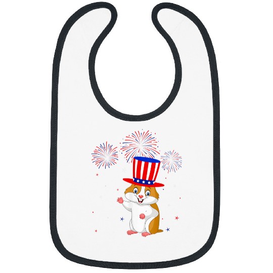 Hamster Pet Graphic Red White Blue Fireworks Decor 4th Of July Bibs