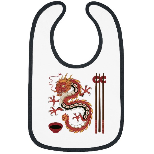 Dragon Pet Sushi Dragon Anime Japan Japanese Cuisine Chef Food Lover 2 Bibs