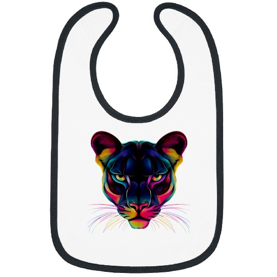 Lion Pet Colorful Mountain Lion Face Wild Animal Big Cats Lover Black Bibs