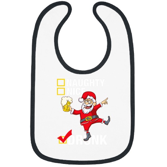 Beer Fun Drunk Santa with Beer Not Naughty or Nice Christmas Bibs