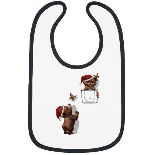 Bear Pet Cute Bear in Santa Hat Playing in Pocket Bibs