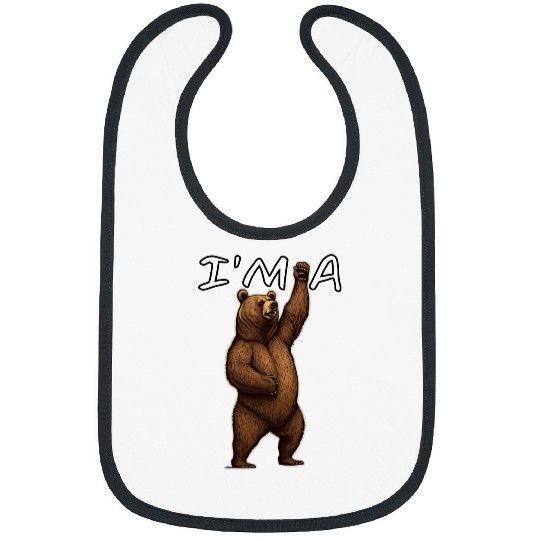 Bear Pet I m a Bear Detailed Waving Grizzy Rubbing Belly Bibs