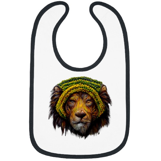 Lion Pet Rasta Reggae Lion Wearing Slouchy Hat Jamacian Bibs