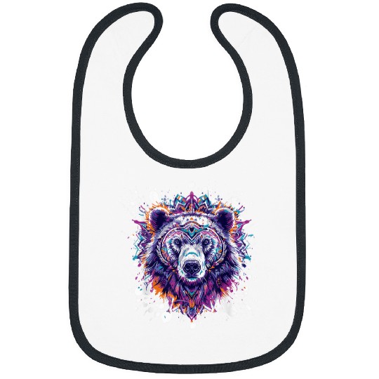 Bear Pet Polar Bear Colorful Pop Art Portrait Animal Head Bibs