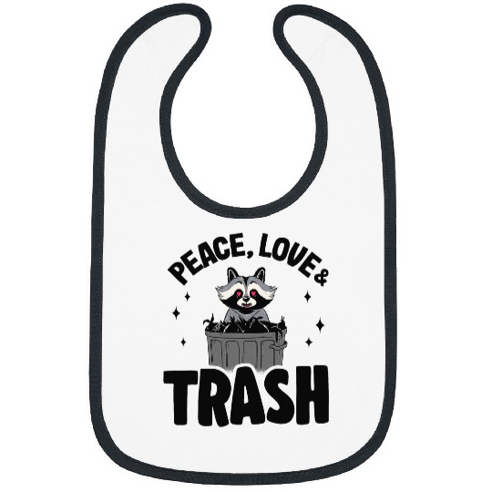Raccoon Pet Peace Love Trash Funny Raccoon Bibs