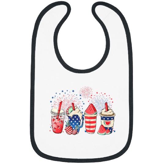 Coffee Fun Red White Blue Iced Coffee Latte 4th Of July Patriotic Bibs