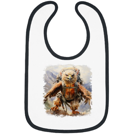 Funny red hawk hiking backpacking nature water color art Bibs