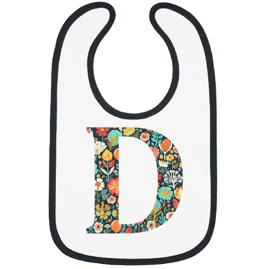 initial monogram floral letter D colorful Garden flowers Bibs