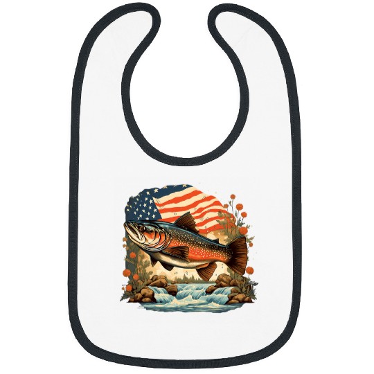 Fisherman American US Flag With Fly Fishing Brook Trout Fish 7 Bibs