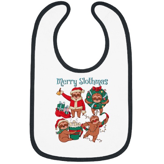Sloth Pet Funny Merry Slothmas Christmas Wreath Santa Sloth Meme Bibs