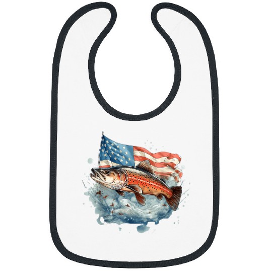 Fisherman American US Flag With Fly Fishing Brook Trout Fish Bibs