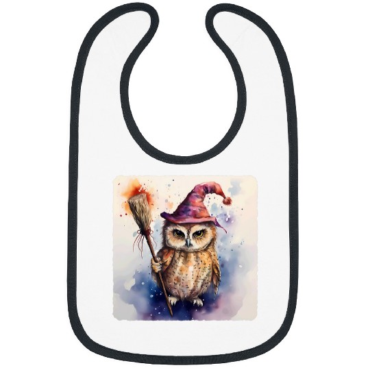 Owl Pet With A Wizard Hat And Wand Magic Fantasy Spell Bibs