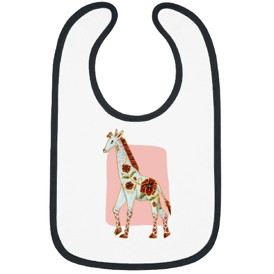 Giraffe Pet Albino Giraffe Rare Floral Red Poppy Punk Style for Women Bibs
