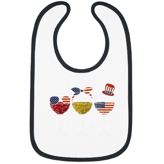 Wines Fun Red Wines Blue 4th of July Red White Blue Wines Glasses 2 Bibs