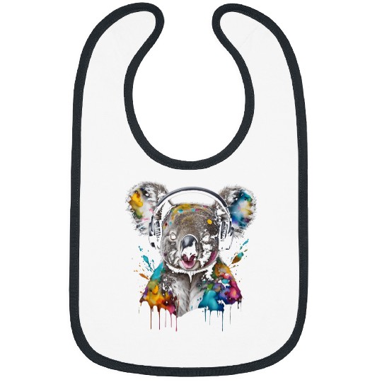 Koala Pet Bear Headphones Colorful Funny Animal Print Graphic Bibs