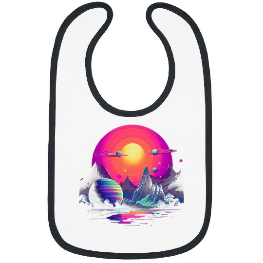 Retro Vaporwave Solar System Cool 80s Synthwave Space 6 Bibs